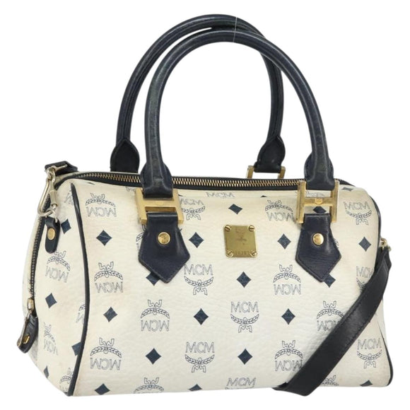 MCM Logogram Vicetos Hand Bag PVC 2way White Gold Auth gh1440