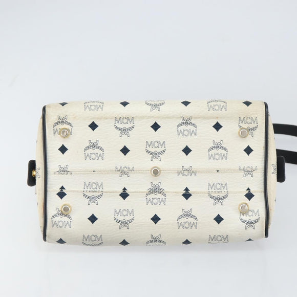 MCM Logogram Vicetos Hand Bag PVC 2way White Gold Auth gh1440