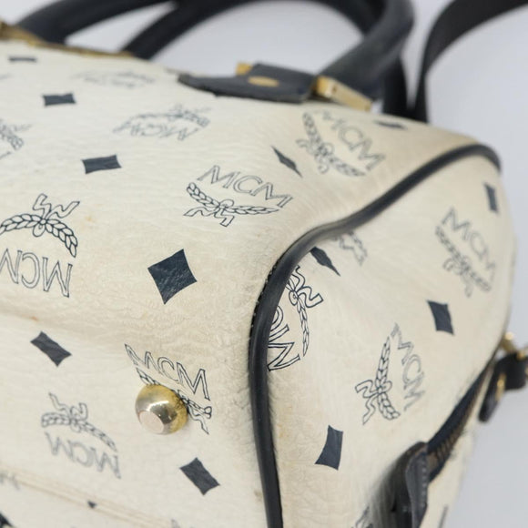 MCM Logogram Vicetos Hand Bag PVC 2way White Gold Auth gh1440