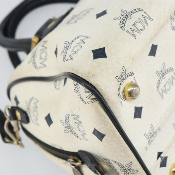 MCM Logogram Vicetos Hand Bag PVC 2way White Gold Auth gh1440