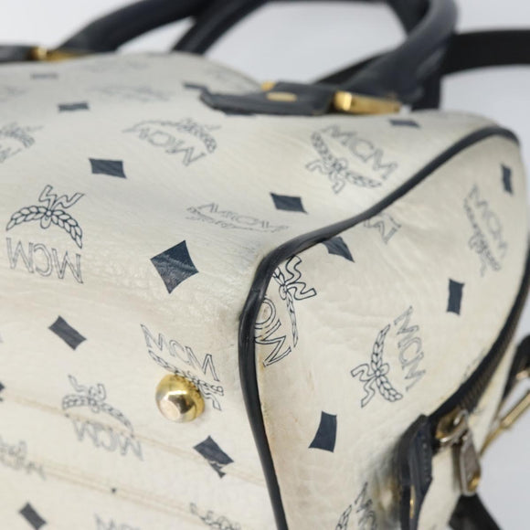 MCM Logogram Vicetos Hand Bag PVC 2way White Gold Auth gh1440