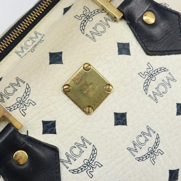 MCM Logogram Vicetos Hand Bag PVC 2way White Gold Auth gh1440