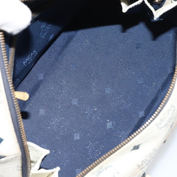 MCM Logogram Vicetos Hand Bag PVC 2way White Gold Auth gh1440