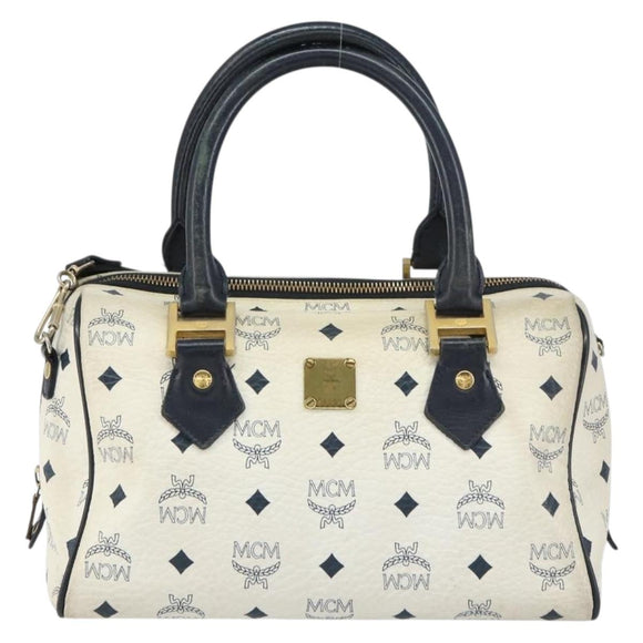 MCM Logogram Vicetos Hand Bag PVC 2way White Gold Auth gh1440