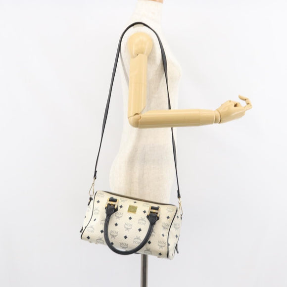 MCM Logogram Vicetos Hand Bag PVC 2way White Gold Auth gh1440
