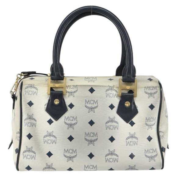 MCM Logogram Vicetos Hand Bag PVC 2way White Gold Auth gh1440