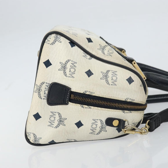 MCM Logogram Vicetos Hand Bag PVC 2way White Gold Auth gh1440