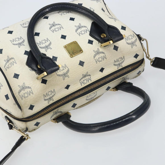 MCM Logogram Vicetos Hand Bag PVC 2way White Gold Auth gh1440