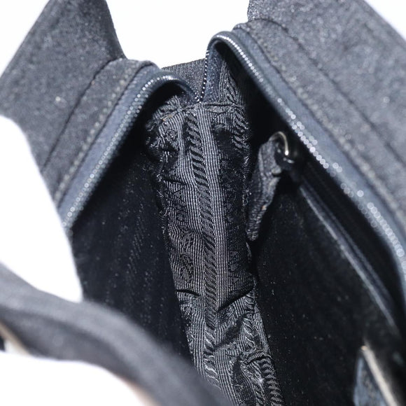 PRADA Chain Shoulder Bag cotton Black Auth gh1441