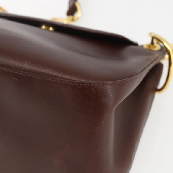 PRADA Umhängetasche Leder Braun Gold Auth gh1442