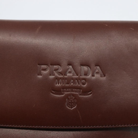 PRADA Shoulder Bag Leather Brown Gold Auth gh1442