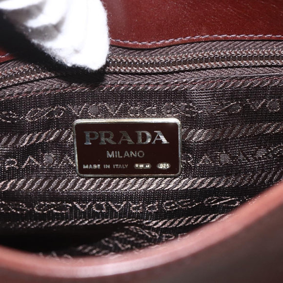 PRADA Shoulder Bag Leather Brown Gold Auth gh1442