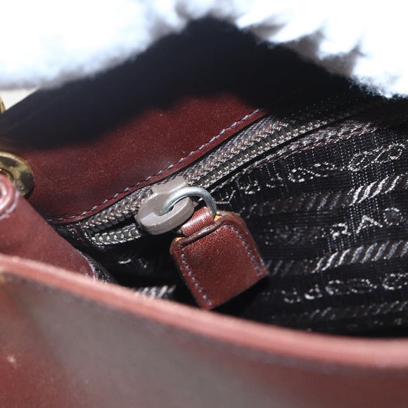 PRADA Umhängetasche Leder Braun Gold Auth gh1442