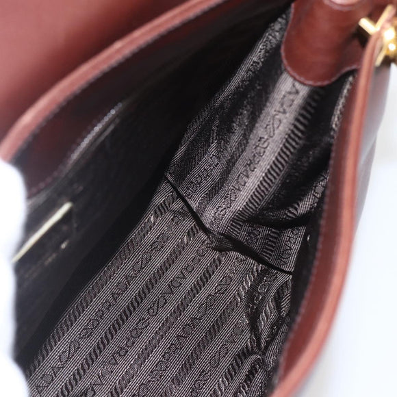 PRADA Umhängetasche Leder Braun Gold Auth gh1442