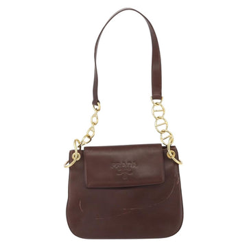 PRADA Shoulder Bag Leather Brown Gold Auth gh1442 - 0