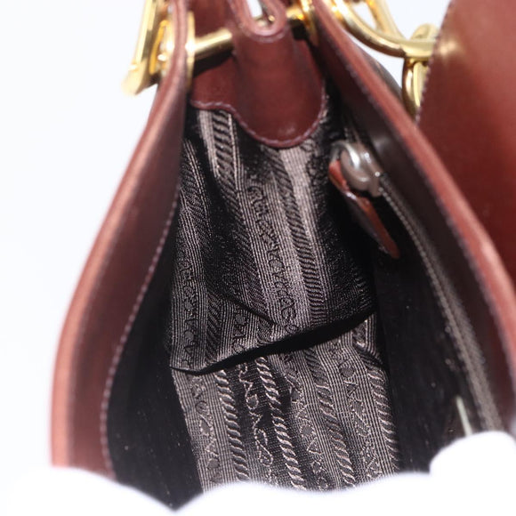 PRADA Umhängetasche Leder Braun Gold Auth gh1442