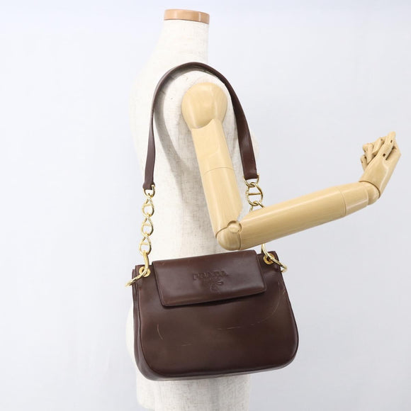 PRADA Shoulder Bag Leather Brown Gold Auth gh1442