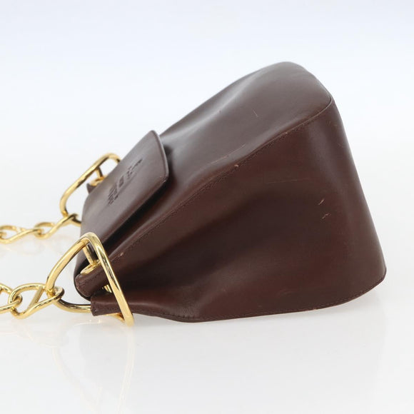 PRADA Shoulder Bag Leather Brown Gold Auth gh1442