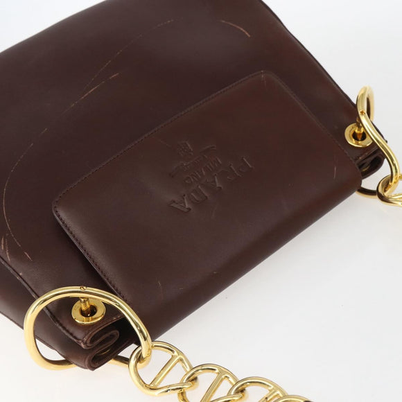 PRADA Umhängetasche Leder Braun Gold Auth gh1442