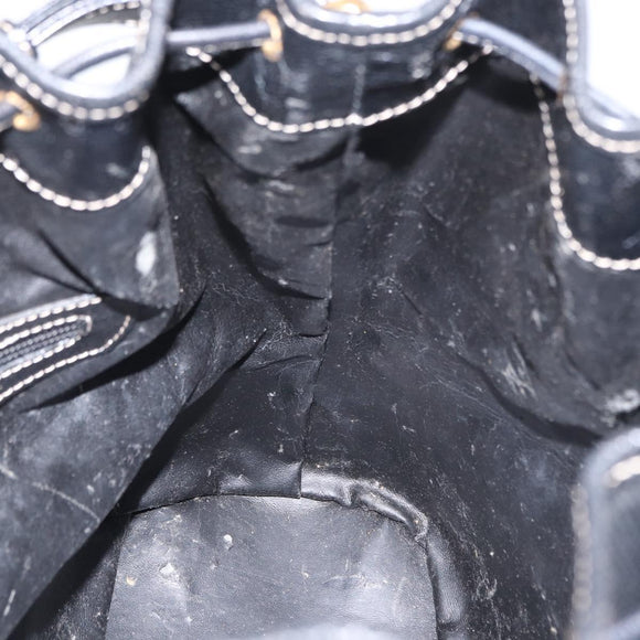 LOEWE Anagram Shoulder Bag Leather Black Gold Auth gh1443