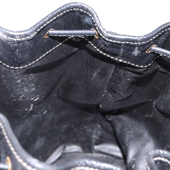 LOEWE Anagram Shoulder Bag Leather Black Gold Auth gh1443