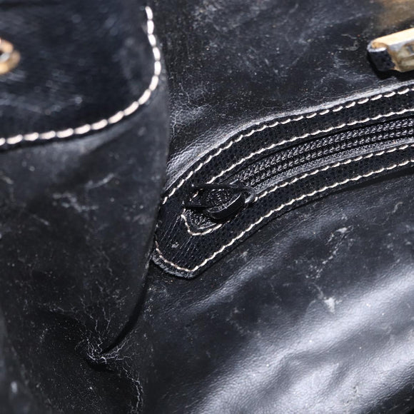 LOEWE Anagram Shoulder Bag Leather Black Gold Auth gh1443