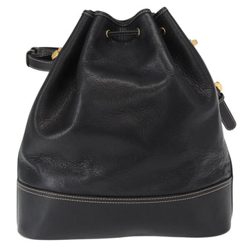 LOEWE Anagram Shoulder Bag Leather Black Gold Auth gh1443 - 0