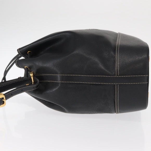 LOEWE Anagram Shoulder Bag Leather Black Gold Auth gh1443