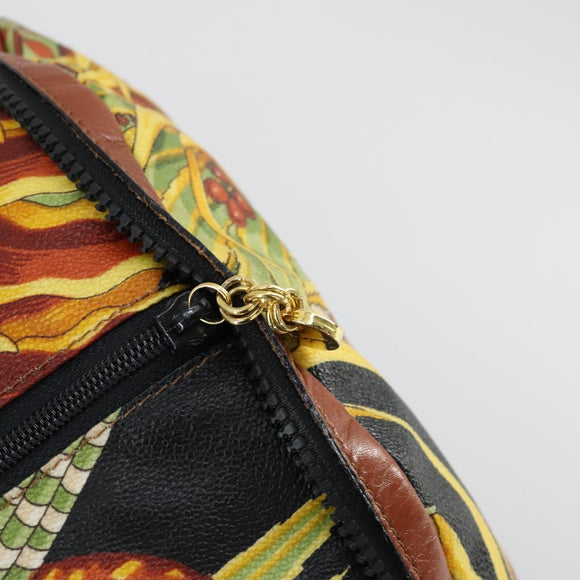 Salvatore Ferragamo Botanical Pattern Boston Bag PVC Multicolor Gold Auth gh1446