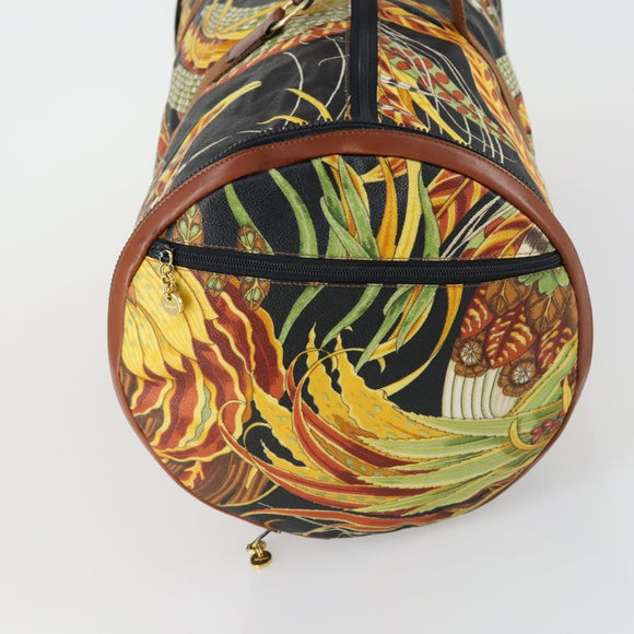 Salvatore Ferragamo Botanical Pattern Boston Bag PVC Multicolor Gold Auth gh1446