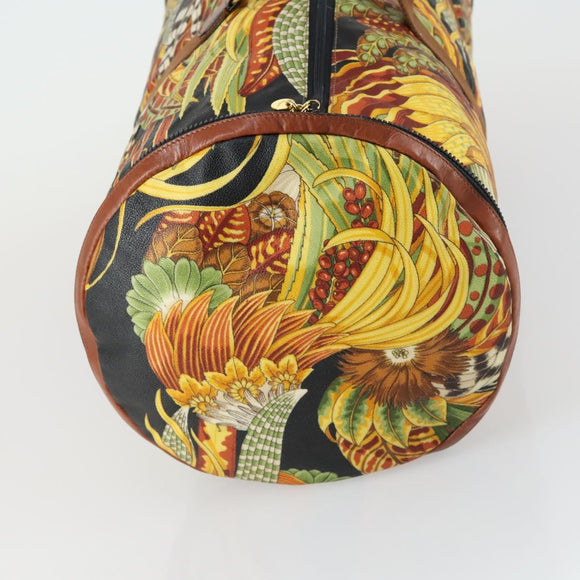 Salvatore Ferragamo Botanical Pattern Boston Bag PVC Multicolor Gold Auth gh1446