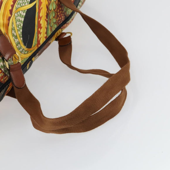 Salvatore Ferragamo Botanical Pattern Boston Bag PVC Multicolor Gold Auth gh1446