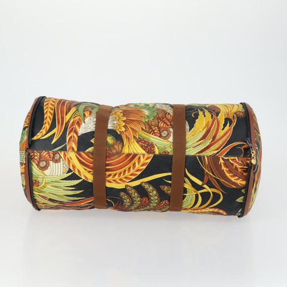 Salvatore Ferragamo Botanical Pattern Boston Bag PVC Multicolor Gold Auth gh1446