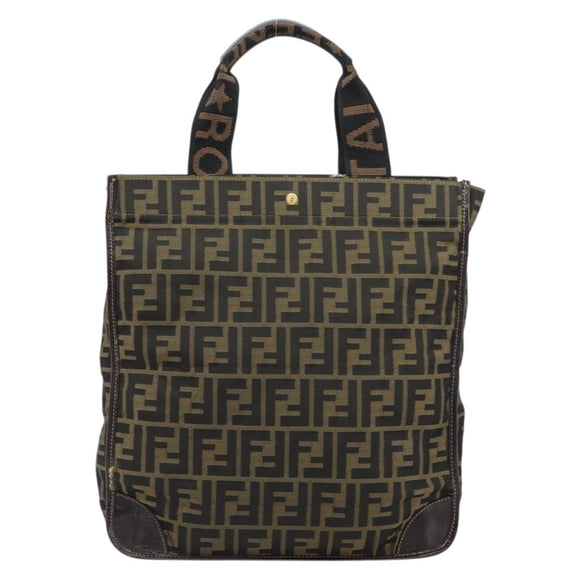 FENDI Zucca Canvas Tote Bag Black Brown Auth gh1447