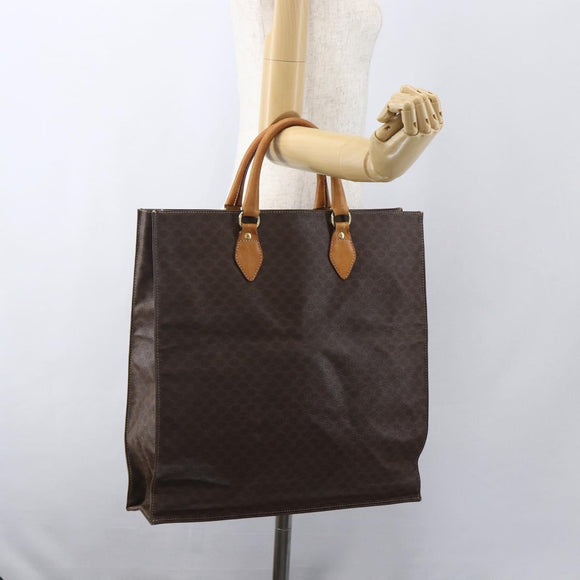 CELINE Macadam Canvas Hand Bag PVC Leather Brown Gold Auth gh1448