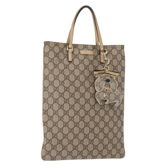 GUCCI GG Supreme Hand Bag PVC Beige Silver 117551 Auth gh1449