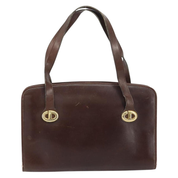 Christian Dior Hand Bag Leather Brown Gold Auth gh1451