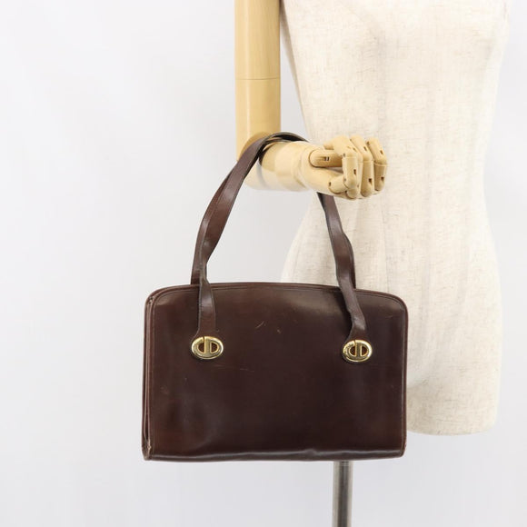 Christian Dior Hand Bag Leather Brown Gold Auth gh1451