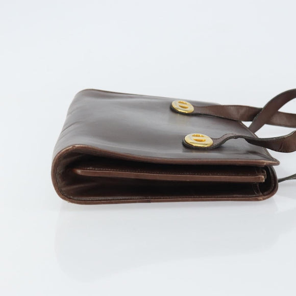 Christian Dior Hand Bag Leather Brown Gold Auth gh1451