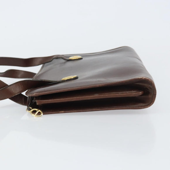 Christian Dior Hand Bag Leather Brown Gold Auth gh1451