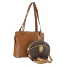 CELINE Macadam Canvas Shoulder Bag Leather PVC 2 Set Brown Auth gh1455-1