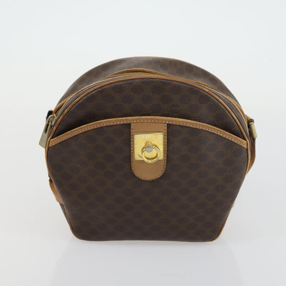 CELINE Macadam Canvas Shoulder Bag Leather PVC 2 Set Brown Auth gh1455
