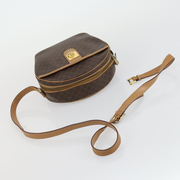CELINE Macadam Canvas Shoulder Bag Leather PVC 2 Set Brown Auth gh1455