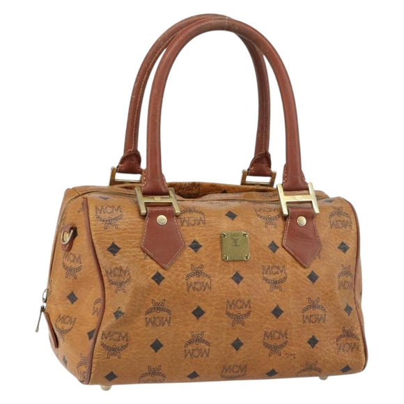 MCM Vicetos Logogram Hand Bag PVC Leather Brown Gold Auth gh1457