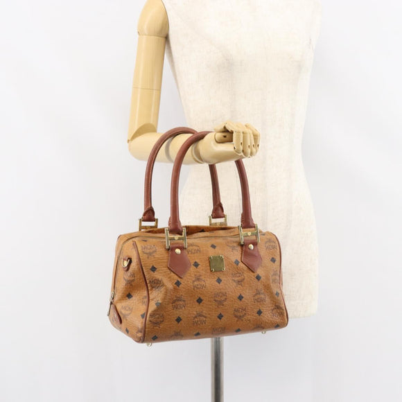 MCM Vicetos Logogram Hand Bag PVC Leather Brown Gold Auth gh1457