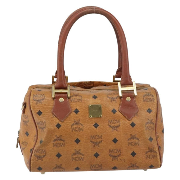 MCM Vicetos Logogram Hand Bag PVC Leather Brown Gold Auth gh1457