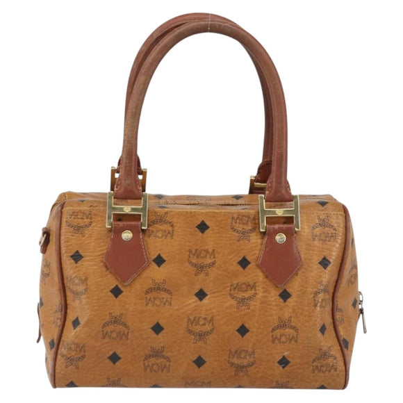 MCM Vicetos Logogram Hand Bag PVC Leather Brown Gold Auth gh1457