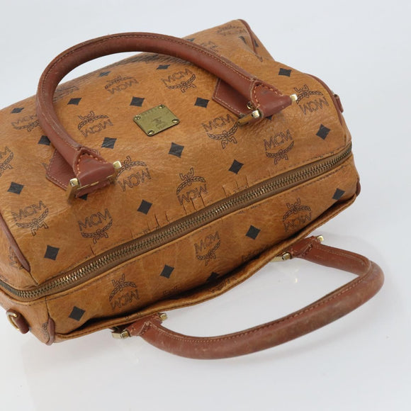 MCM Vicetos Logogram Hand Bag PVC Leather Brown Gold Auth gh1457