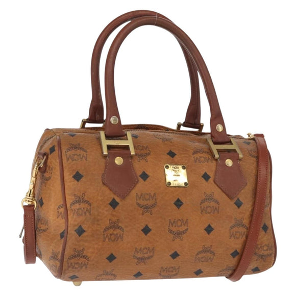 MCM Vicetos Logogram Hand Bag PVC Leather 2way Brown Gold Auth gh1459