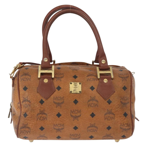 MCM Vicetos Logogram Hand Bag PVC Leather 2way Brown Gold Auth gh1459
